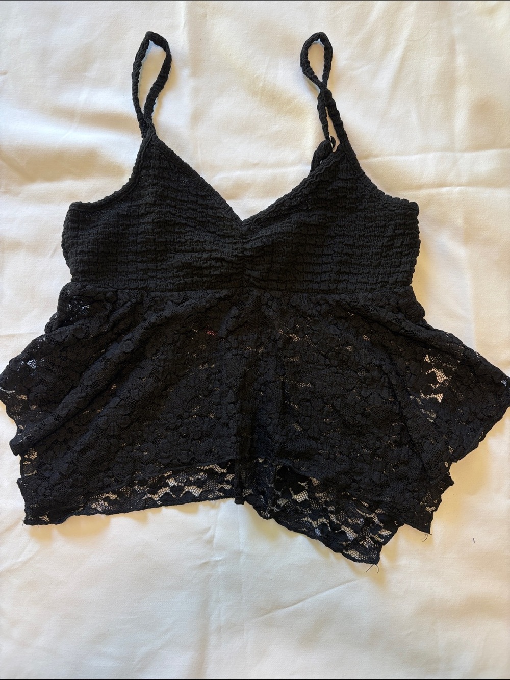 Edikted Black Lace Smocked Peplum Cami